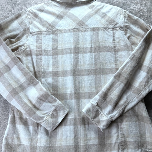 Columbia Womens Plaid Flannel Button Down Shirt Tan Cream Large L Long Sleeve - Picture 12 of 12
